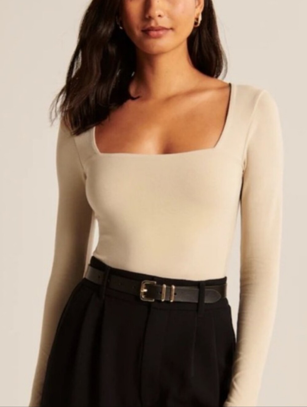 NWT | Abercrombie & Fitch Square-Neck Long Sleeve Bodysuit in Cream Size M